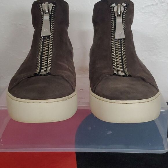 Frye Lena Suede High Top Sneaker in Dark Taupe Grey Size 7 - Picture 3 of 16